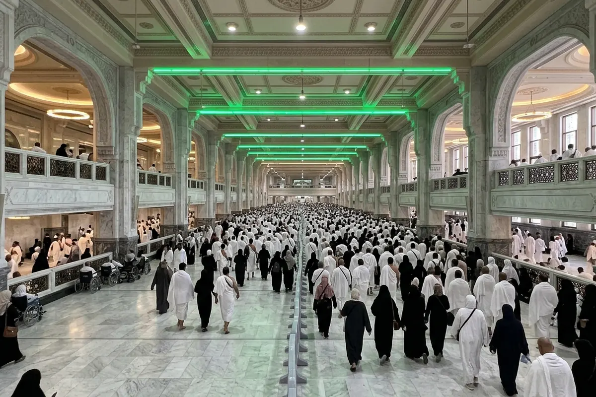 Pilgrims walking in the Mas'a corridor between Safa and Marwah