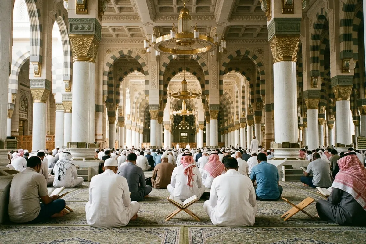 Inside Masjid an-Nabawi in Madinah