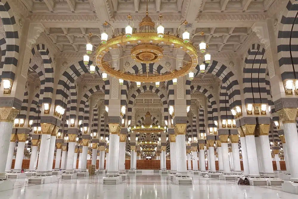 Inside Masjid an-Nabawi in Madinah