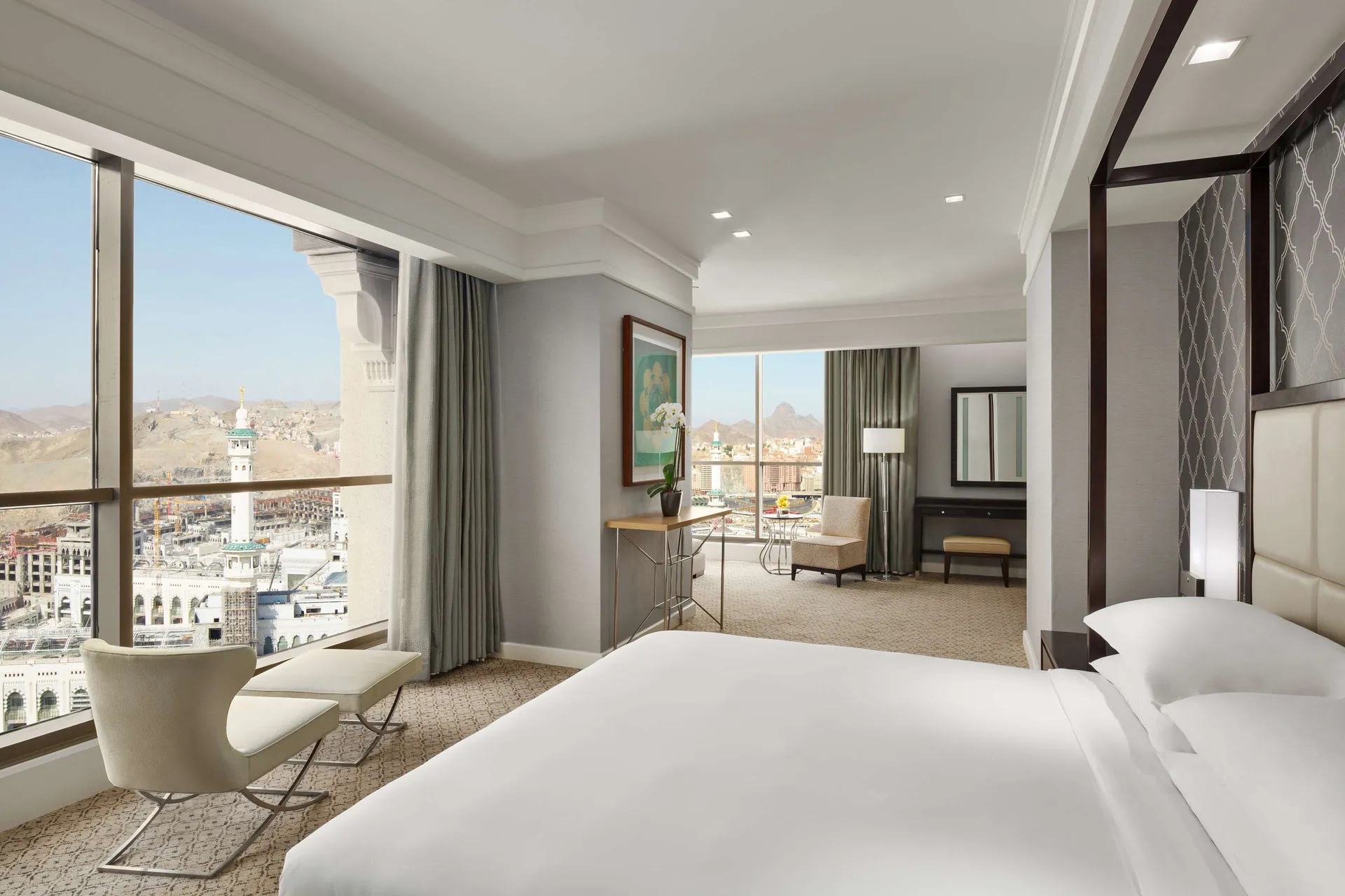 In-room safe, blackout curtains and desk at Jabal Omar Hyatt Regency Makkah