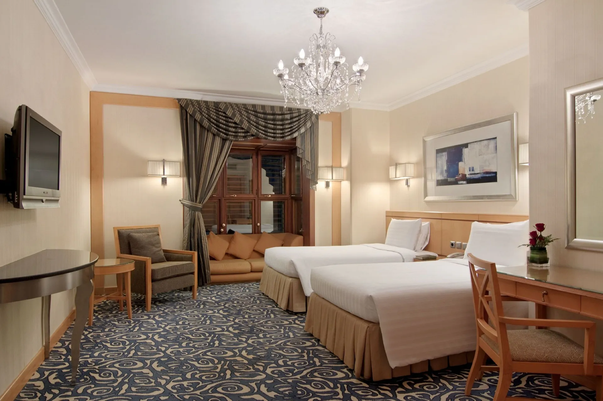in-room safe, Premium bedding, desk, minibar at Makkah Towers