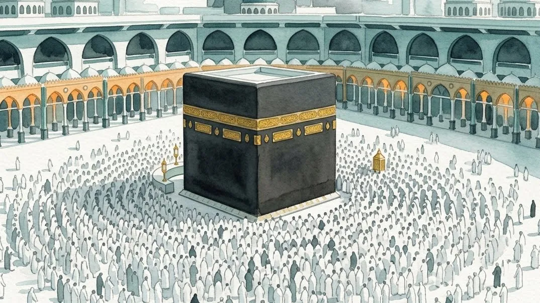Pilgrims performing Tawaf at the Holy Kaaba in Makkah